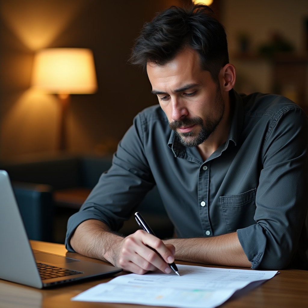 Emprendedor trabajando en un checklist de planificación estructurado en un espacio de trabajo organizado con notas