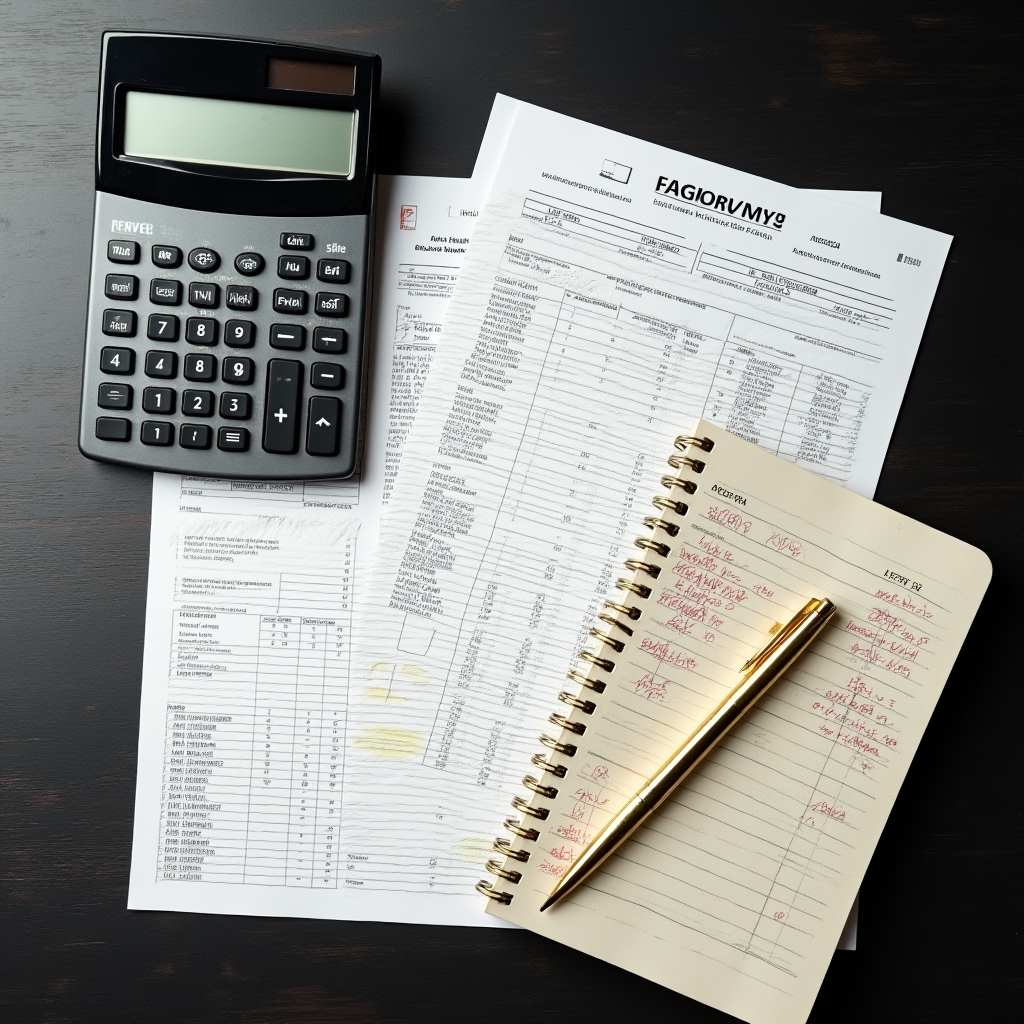 Close-up of Argentine tax documents and financial calculations being analyzed on a well-lit desk